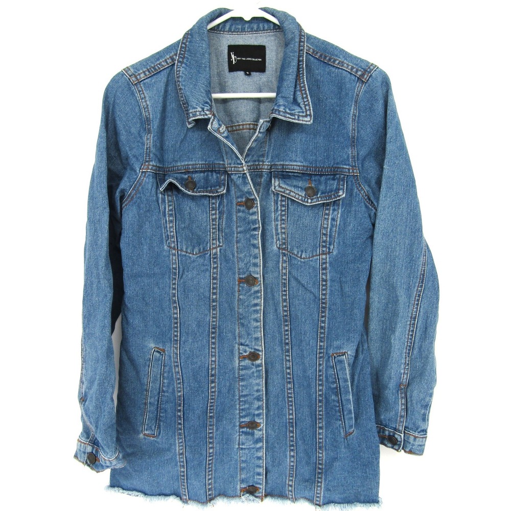 VJC Carry Yng Ladies Collection Denim Jacket Womens Small Blue Raw Hem Longline